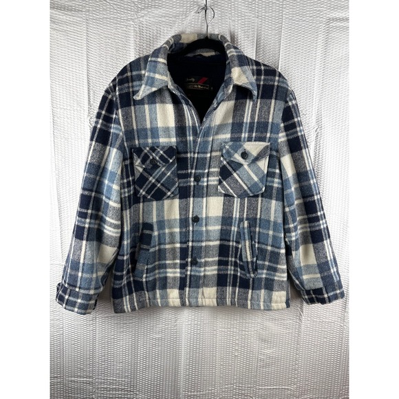 Vintage Sears Mens Store Outerwear Fleece/Quilt Lined Flannel Jacket 42 Reg Blue - Picture 1 of 7